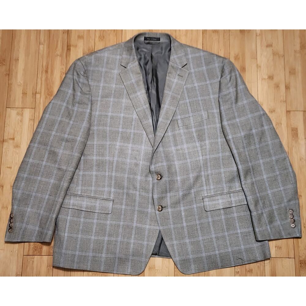 LRL Ralph Lauren 50S Wool Silk Plaid Sport Coat Blazer Gray Suit Jacket Check